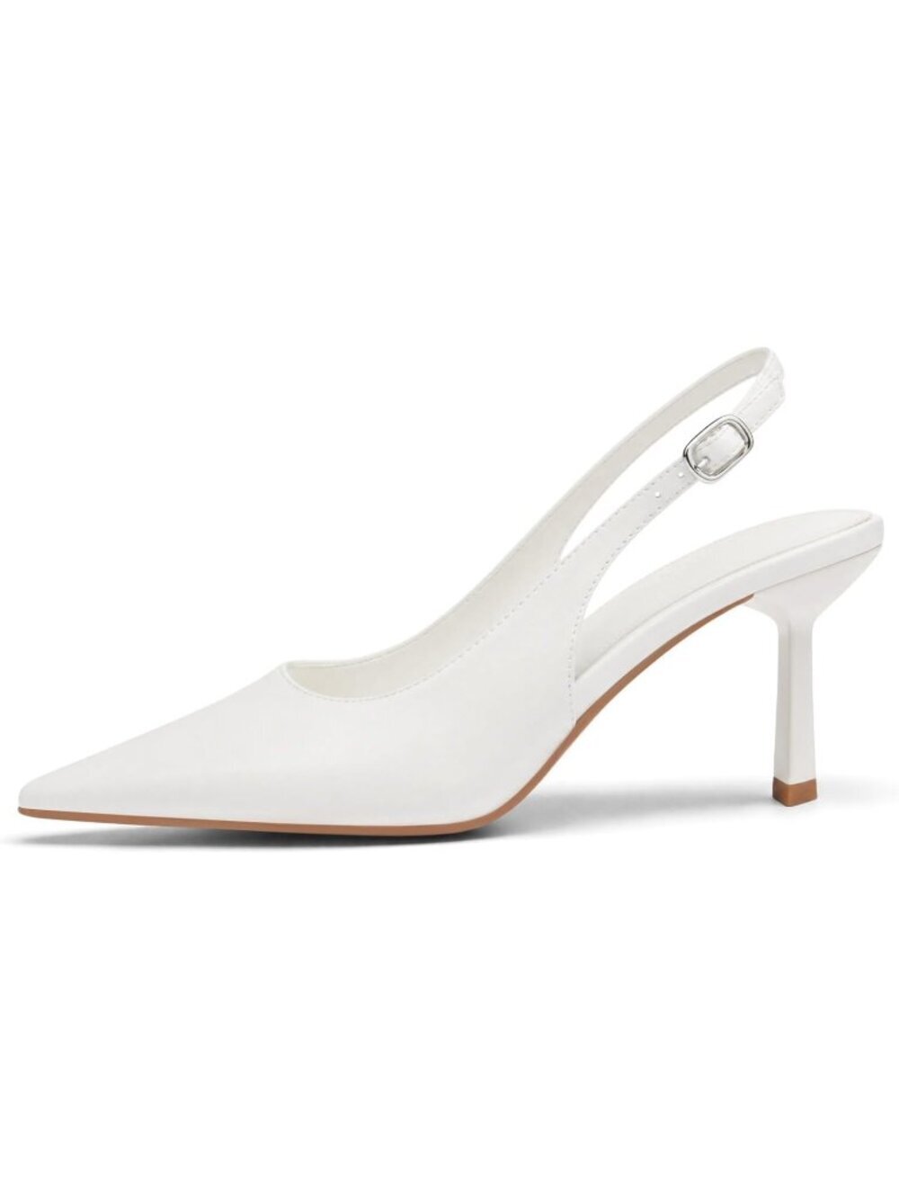 Women's White Slingback Kitten Heels Closed Pointed Toe Pumps Dress Shoes